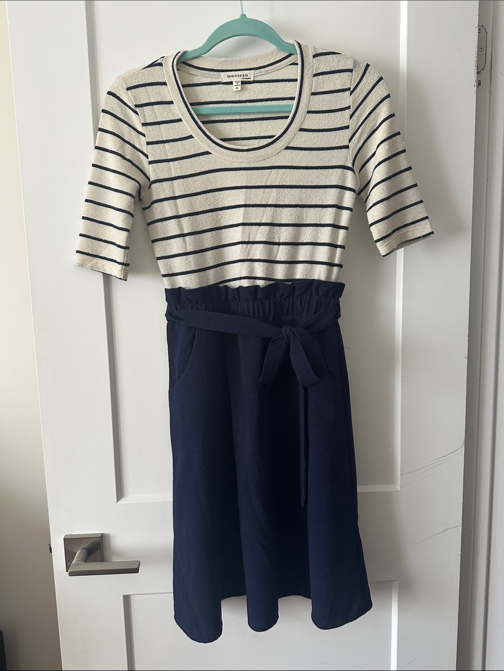 Navy and Cream Striped Casual Dress